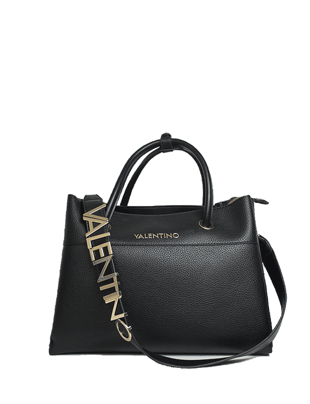 Alexia Tote Bag With Gold Logo Details Black / White | Rodem Shoes